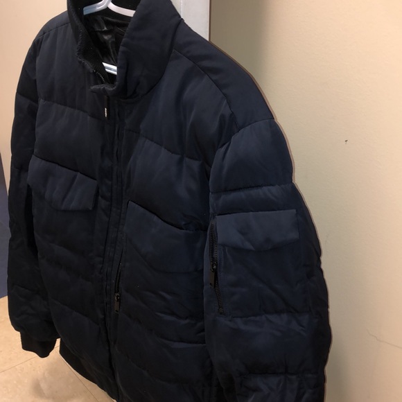 Men’s Navy Blue Winter Bomber Jacket - Picture 2 of 3